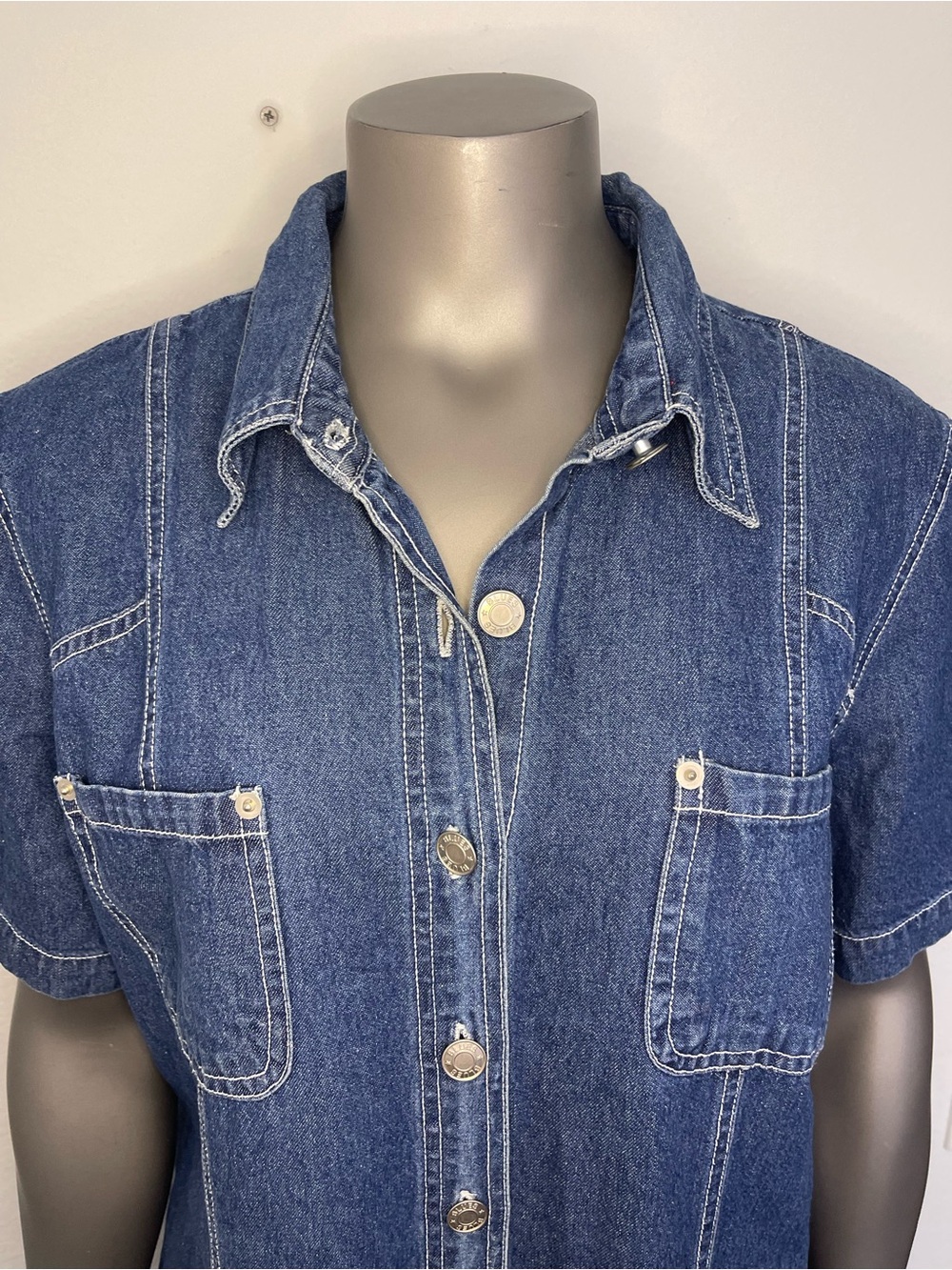 Ashley Stewart Dress 16W Dark Blue Denim Button-Front Maxi Shirt Short Slv - Picture 5 of 7